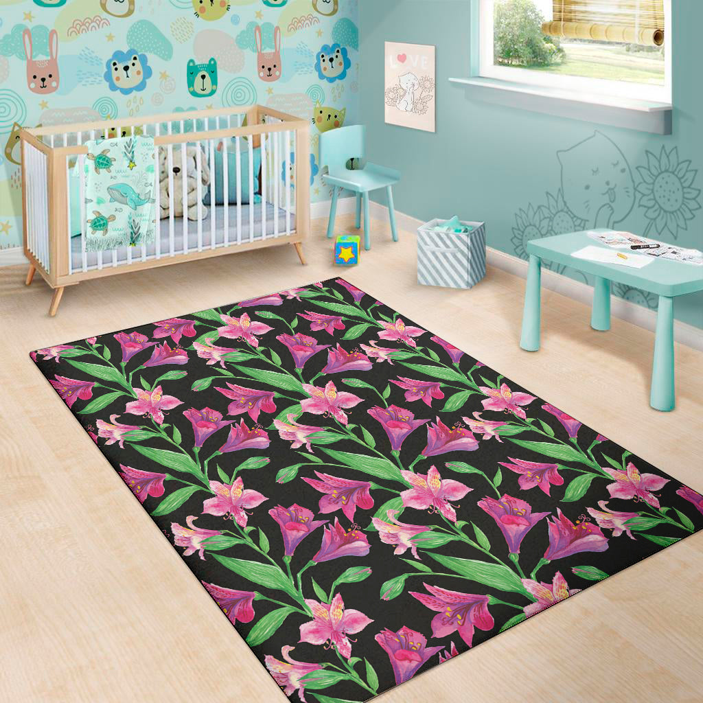 Purple Alstroemeria Pattern Print Area Rug