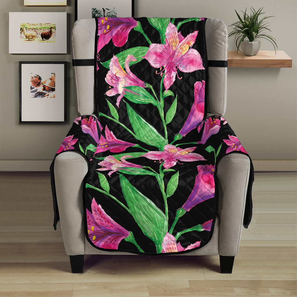 Purple Alstroemeria Pattern Print Armchair Protector