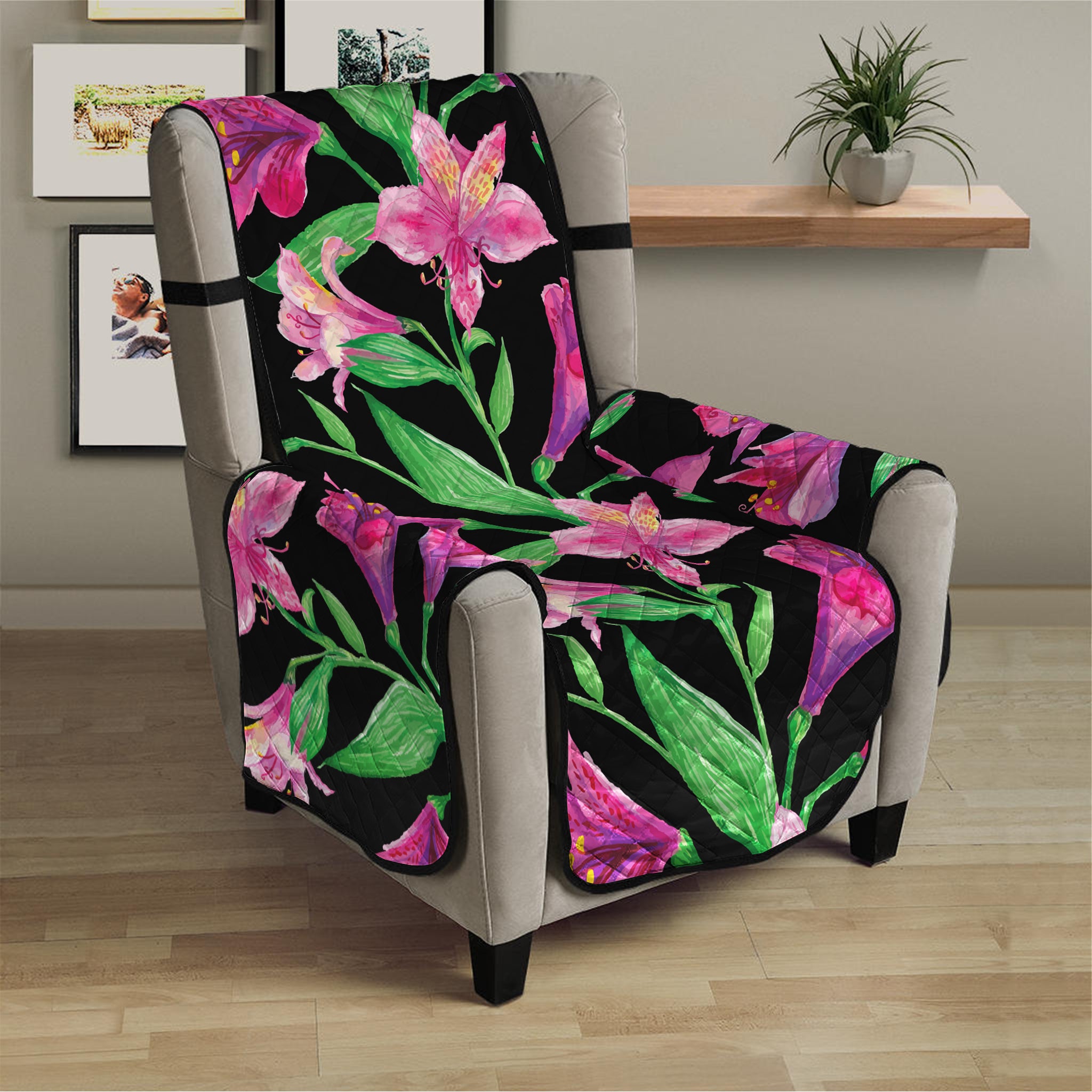 Purple Alstroemeria Pattern Print Armchair Protector