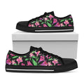 Purple Alstroemeria Pattern Print Black Low Top Sneakers