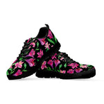 Purple Alstroemeria Pattern Print Black Sneakers