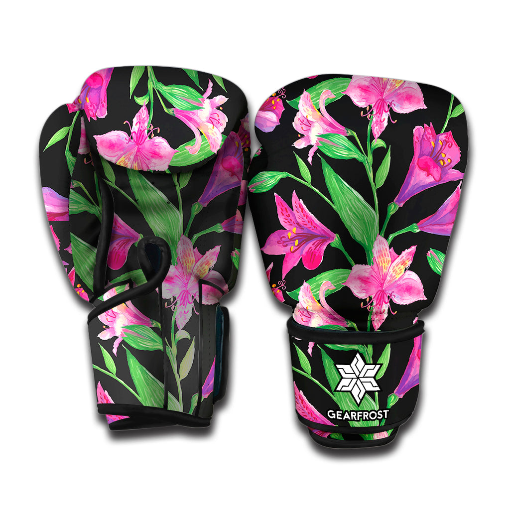 Purple Alstroemeria Pattern Print Boxing Gloves