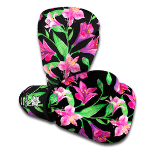 Purple Alstroemeria Pattern Print Boxing Gloves