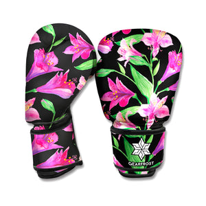 Purple Alstroemeria Pattern Print Boxing Gloves