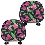 Purple Alstroemeria Pattern Print Car Headrest Covers