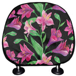 Purple Alstroemeria Pattern Print Car Headrest Covers
