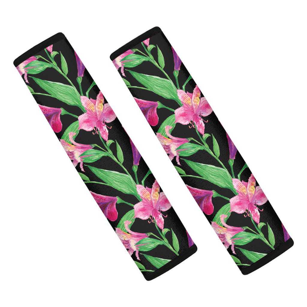 Purple Alstroemeria Pattern Print Car Seat Belt Covers