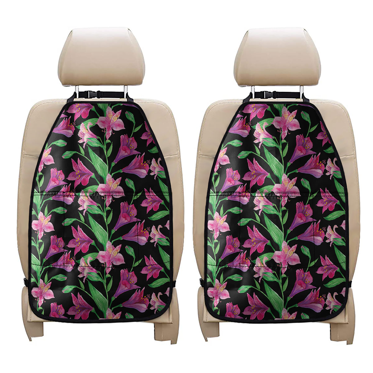 Purple Alstroemeria Pattern Print Car Seat Organizers