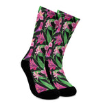 Purple Alstroemeria Pattern Print Crew Socks