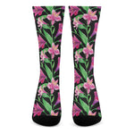 Purple Alstroemeria Pattern Print Crew Socks
