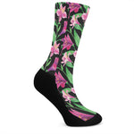 Purple Alstroemeria Pattern Print Crew Socks