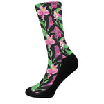 Purple Alstroemeria Pattern Print Crew Socks