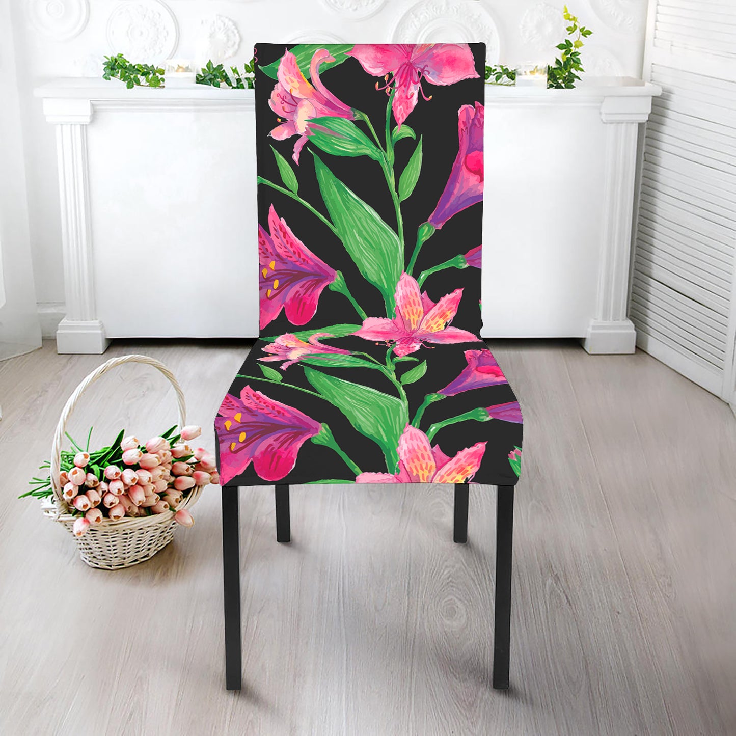 Purple Alstroemeria Pattern Print Dining Chair Slipcover