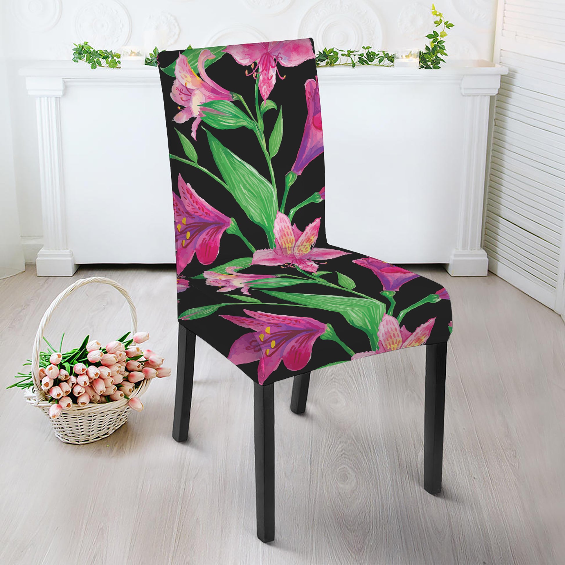 Purple Alstroemeria Pattern Print Dining Chair Slipcover
