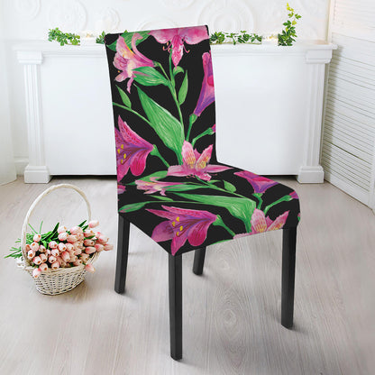 Purple Alstroemeria Pattern Print Dining Chair Slipcover