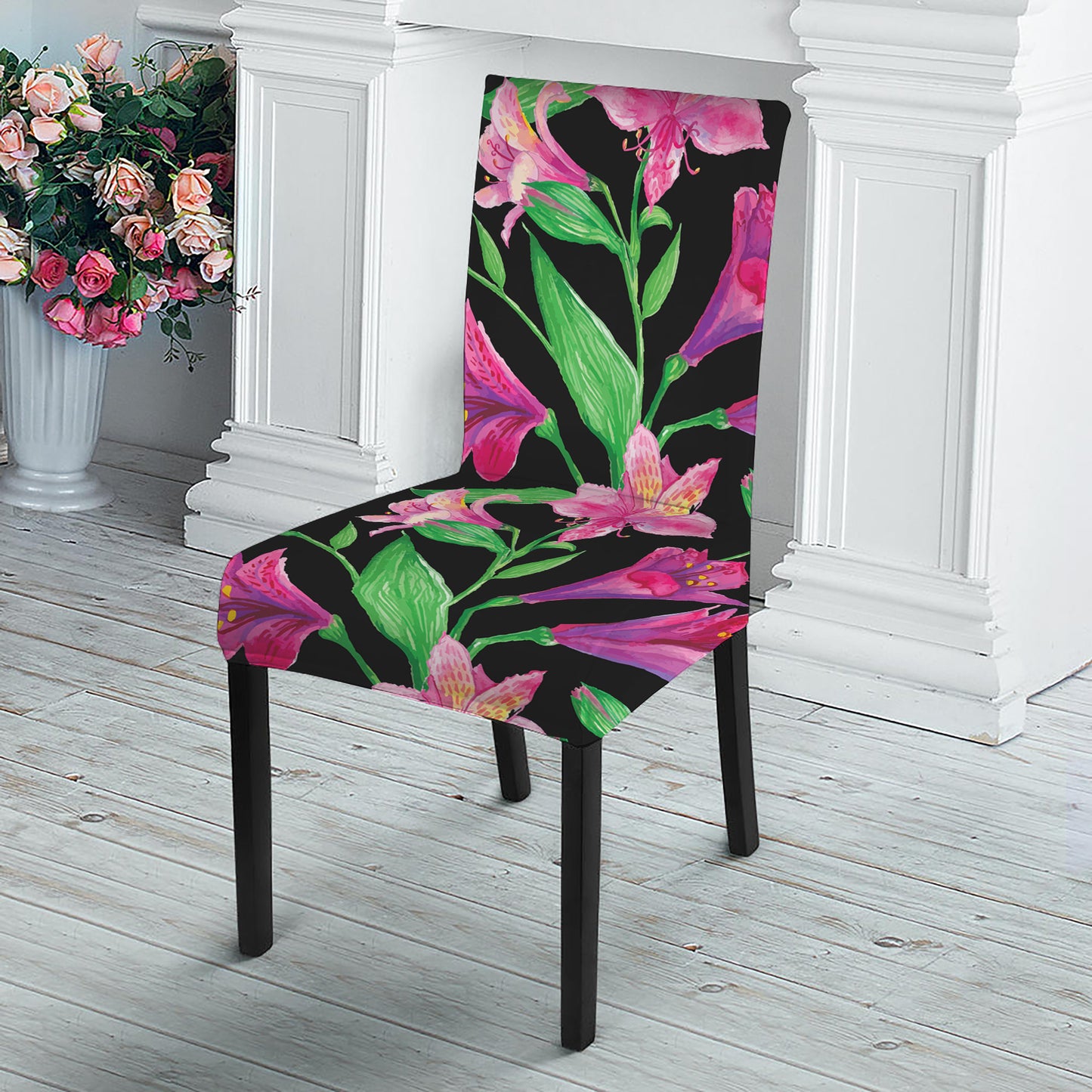 Purple Alstroemeria Pattern Print Dining Chair Slipcover