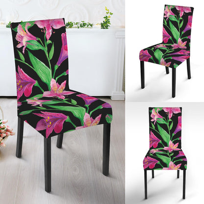 Purple Alstroemeria Pattern Print Dining Chair Slipcover