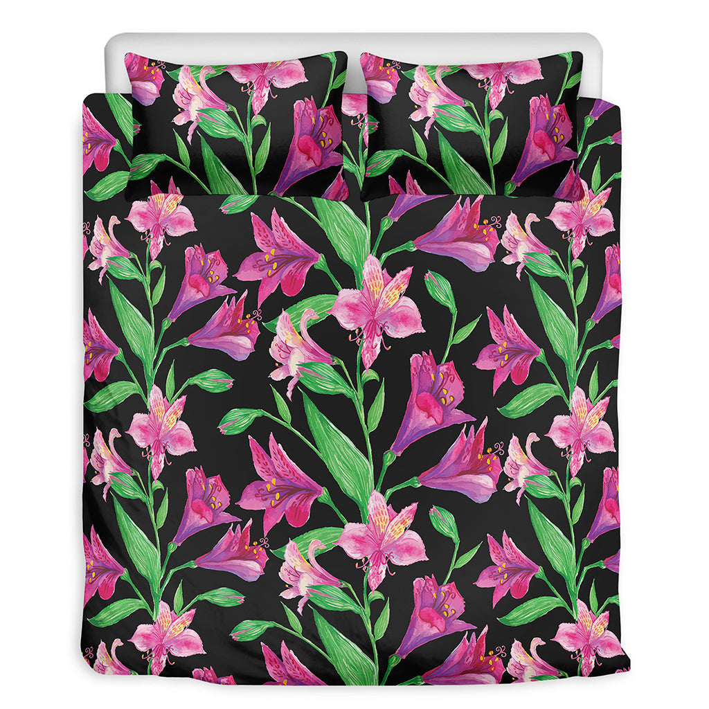 Purple Alstroemeria Pattern Print Duvet Cover Bedding Set