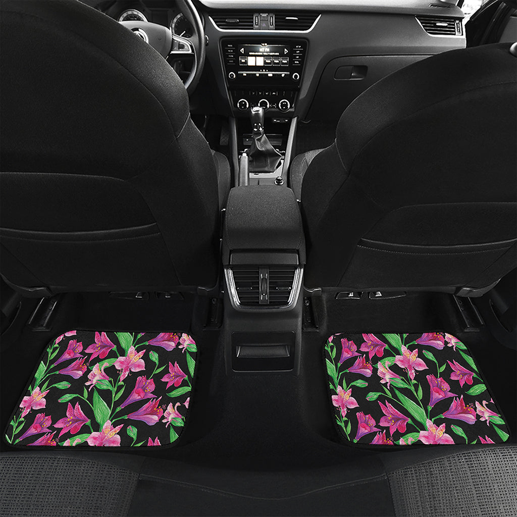 Purple Alstroemeria Pattern Print Front and Back Car Floor Mats