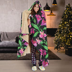 Purple Alstroemeria Pattern Print Hooded Blanket
