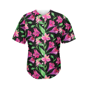 Purple Alstroemeria Pattern Print Men's Baseball Jersey