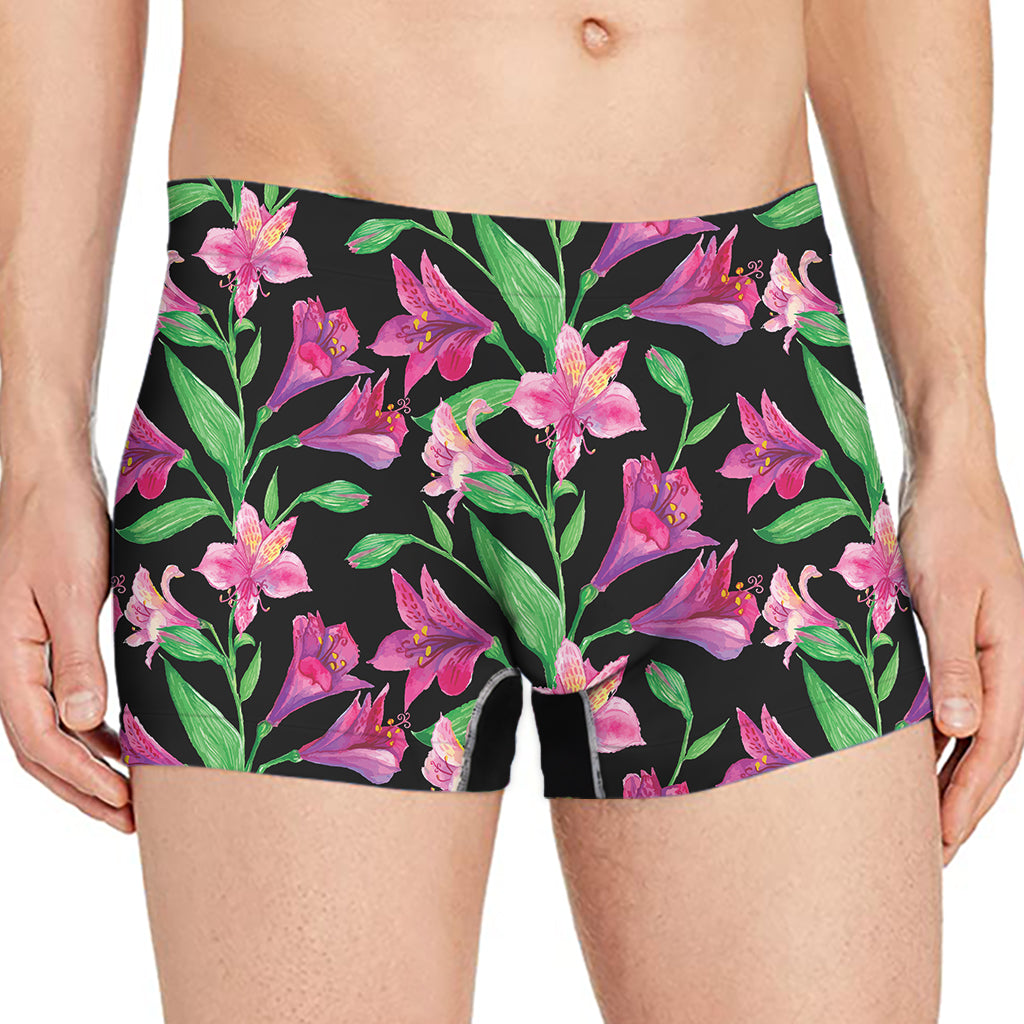 Purple Alstroemeria Pattern Print Men's Boxer Briefs