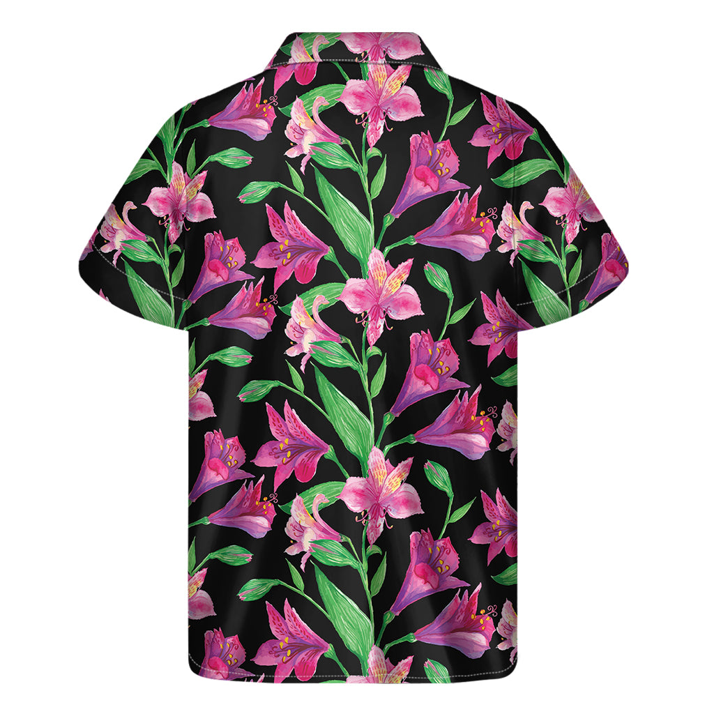 Purple Alstroemeria Pattern Print Men's Short Sleeve Shirt