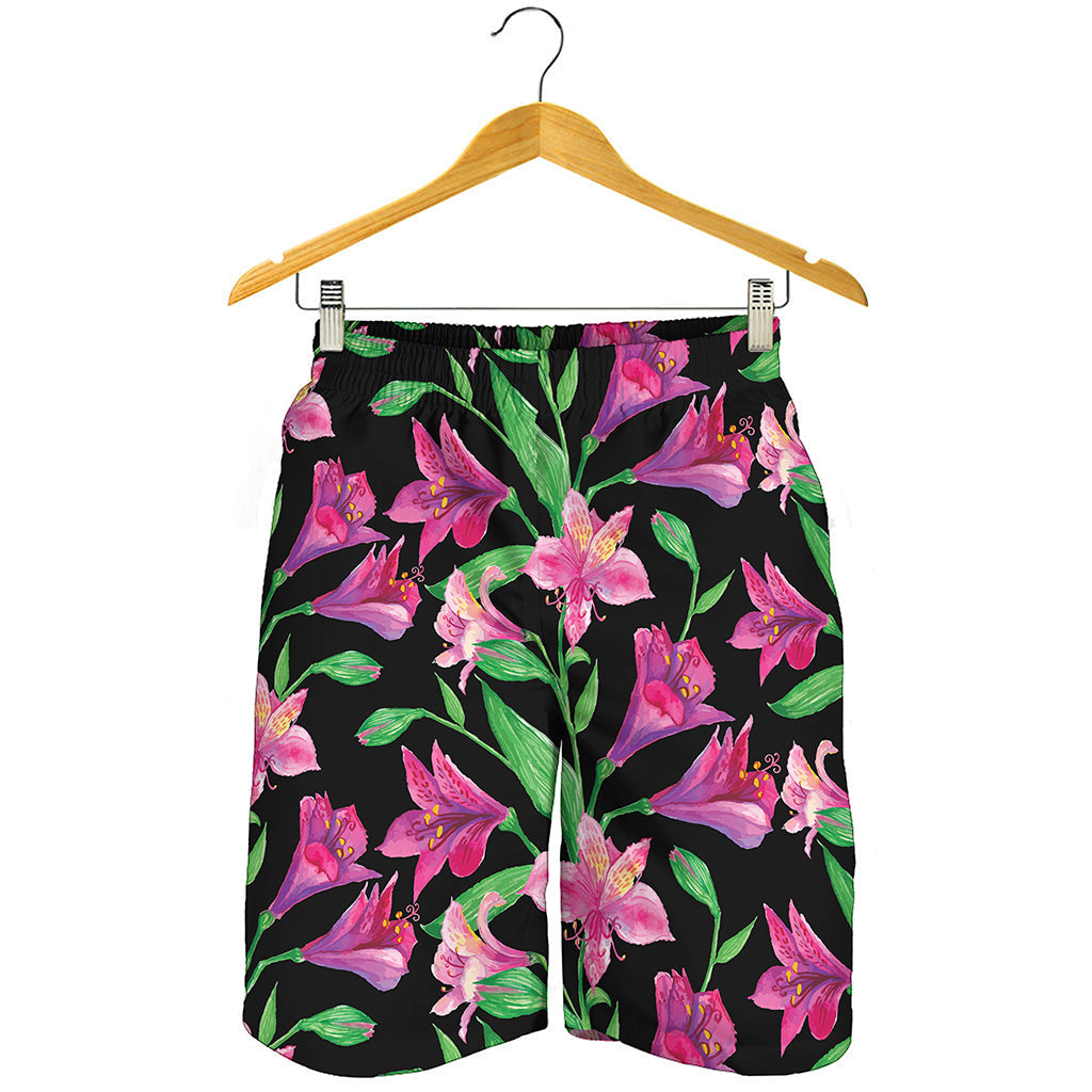 Purple Alstroemeria Pattern Print Men's Shorts