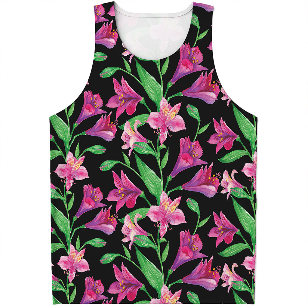 Purple Alstroemeria Pattern Print Men's Tank Top