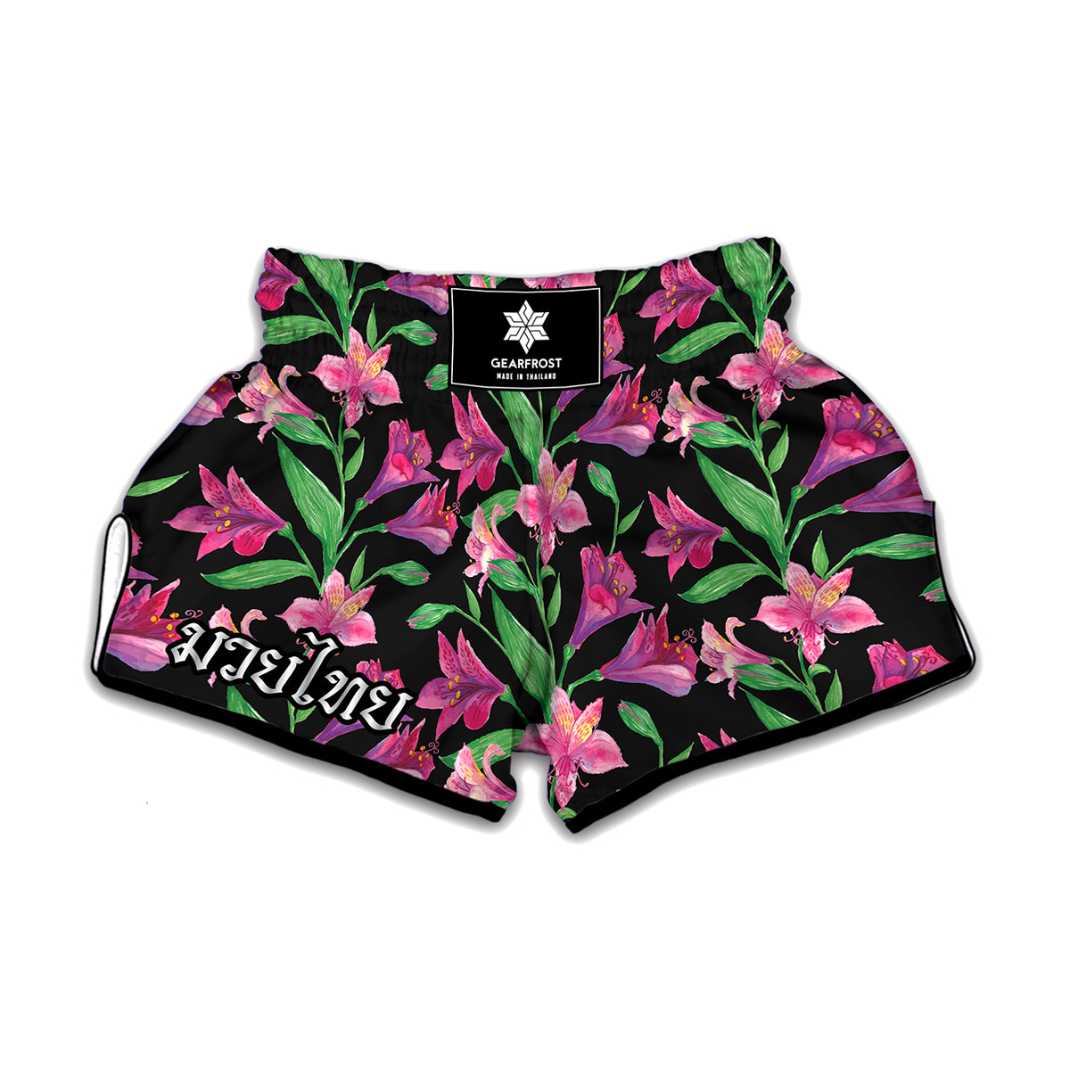 Purple Alstroemeria Pattern Print Muay Thai Boxing Shorts