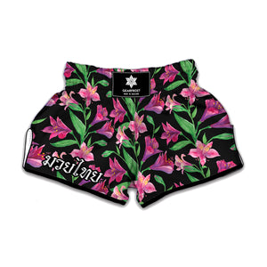 Purple Alstroemeria Pattern Print Muay Thai Boxing Shorts