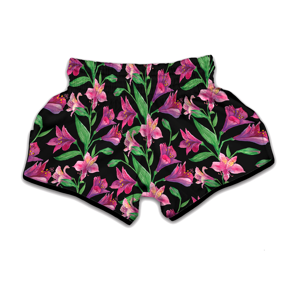 Purple Alstroemeria Pattern Print Muay Thai Boxing Shorts