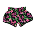 Purple Alstroemeria Pattern Print Muay Thai Boxing Shorts