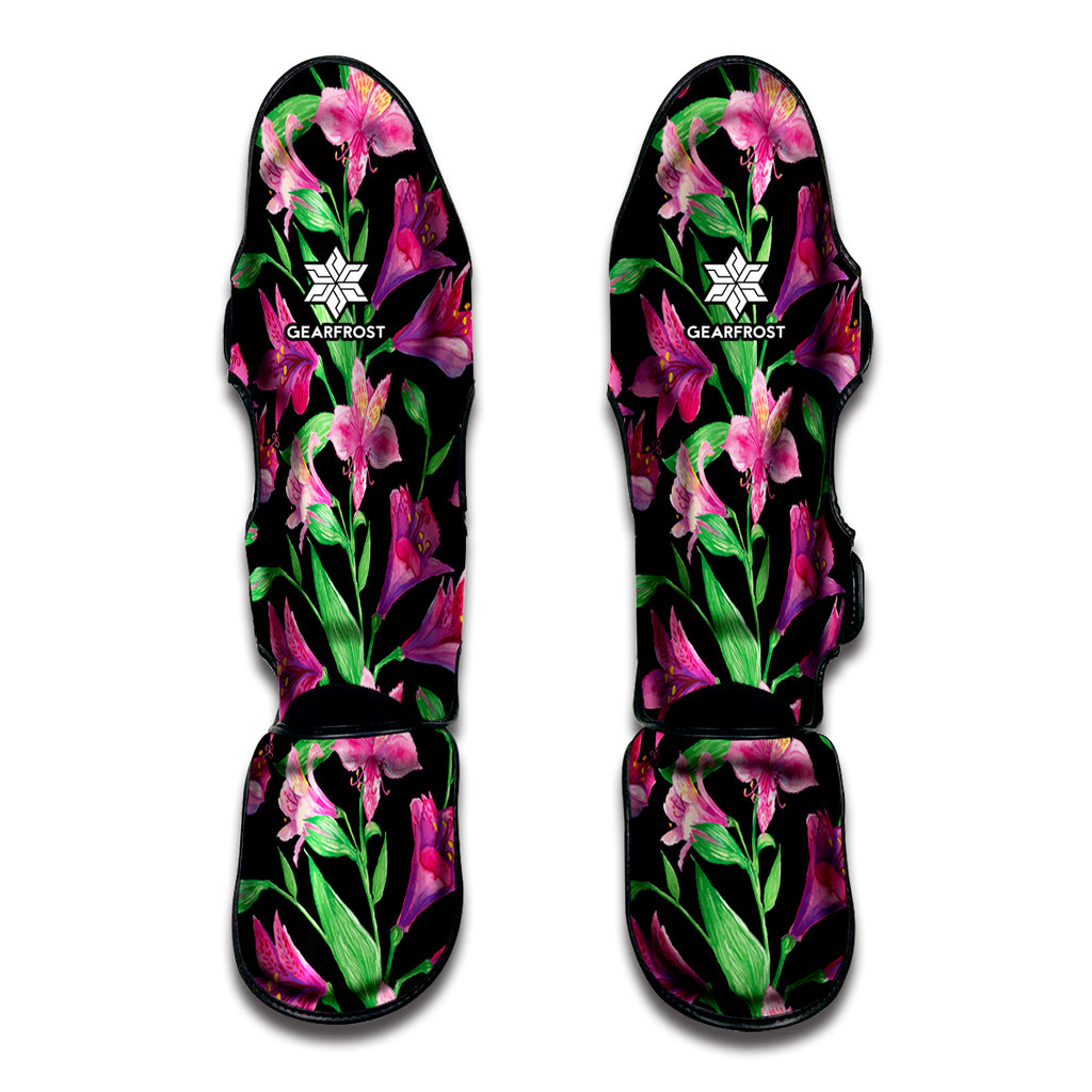 Purple Alstroemeria Pattern Print Muay Thai Shin Guard