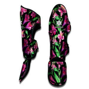 Purple Alstroemeria Pattern Print Muay Thai Shin Guard