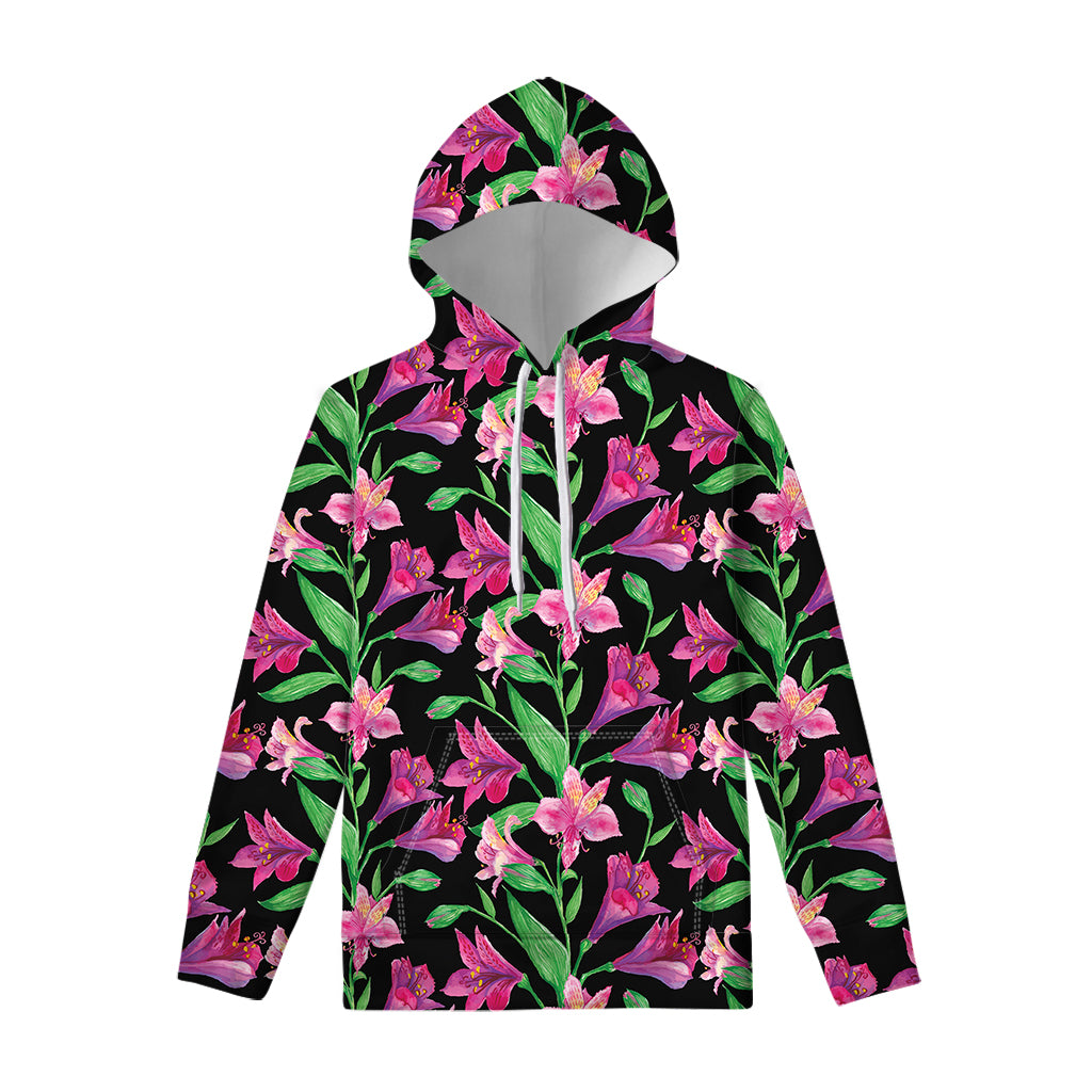 Purple Alstroemeria Pattern Print Pullover Hoodie