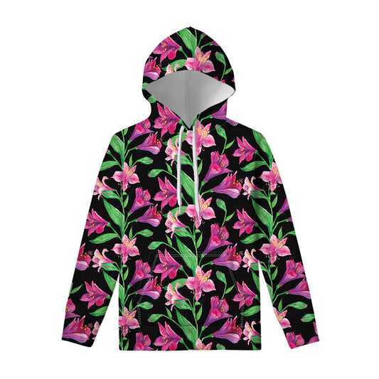 Purple Alstroemeria Pattern Print Pullover Hoodie