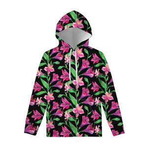 Purple Alstroemeria Pattern Print Pullover Hoodie