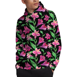 Purple Alstroemeria Pattern Print Pullover Hoodie