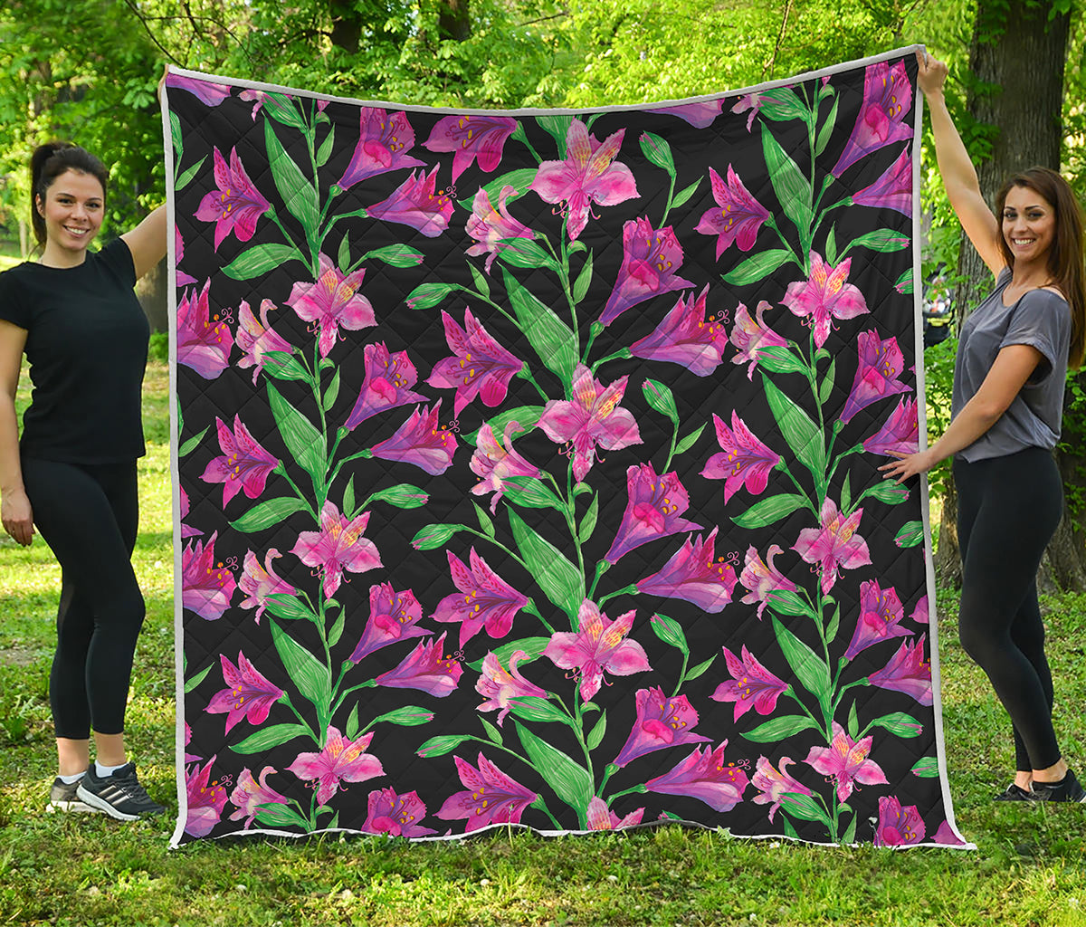 Purple Alstroemeria Pattern Print Quilt