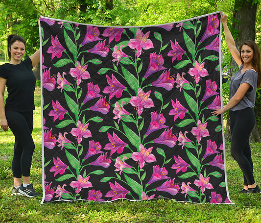Purple Alstroemeria Pattern Print Quilt