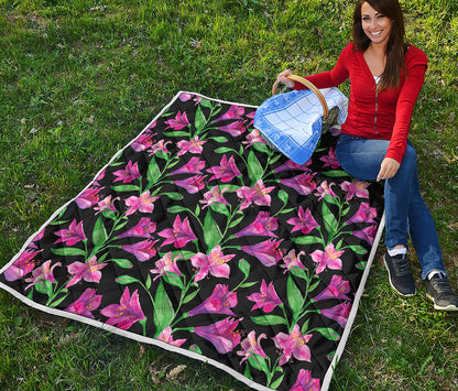 Purple Alstroemeria Pattern Print Quilt