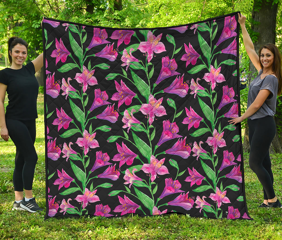 Purple Alstroemeria Pattern Print Quilt