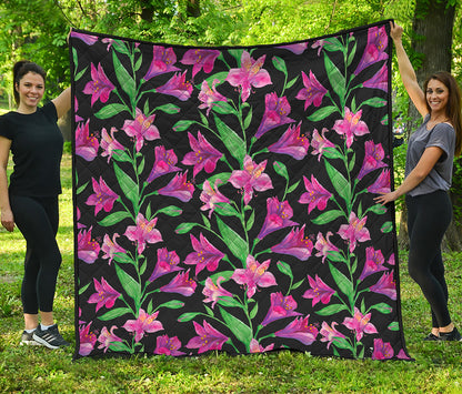 Purple Alstroemeria Pattern Print Quilt