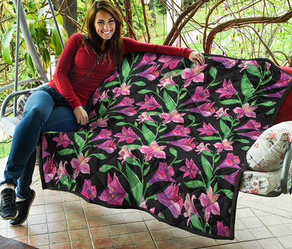 Purple Alstroemeria Pattern Print Quilt