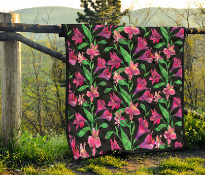 Purple Alstroemeria Pattern Print Quilt