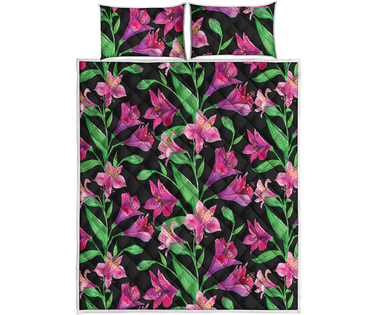 Purple Alstroemeria Pattern Print Quilt Bed Set