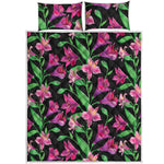 Purple Alstroemeria Pattern Print Quilt Bed Set