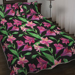 Purple Alstroemeria Pattern Print Quilt Bed Set