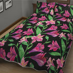 Purple Alstroemeria Pattern Print Quilt Bed Set